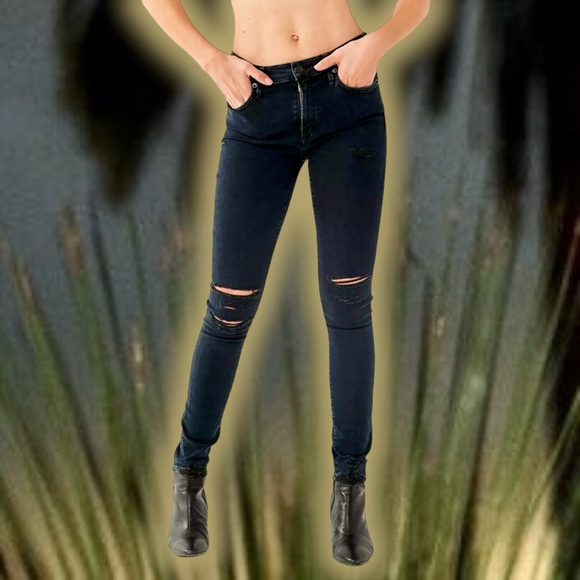 Agolde Black ‘Sophie High-Rise Distressed Skinny Jeans’ Size 26 - Picture 1 of 16